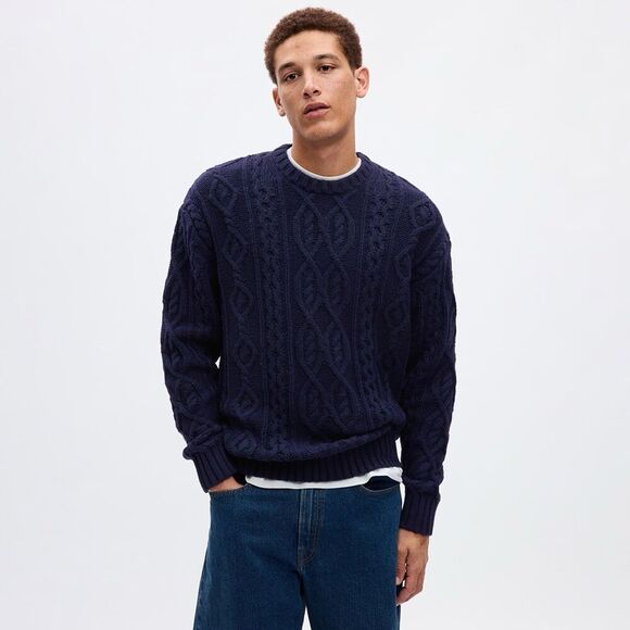 Gap Cable Knit Chunky Sweater XL TALL Navy Blue Crew Neck Preppy Fisherman Y2K - Picture 1 of 7
